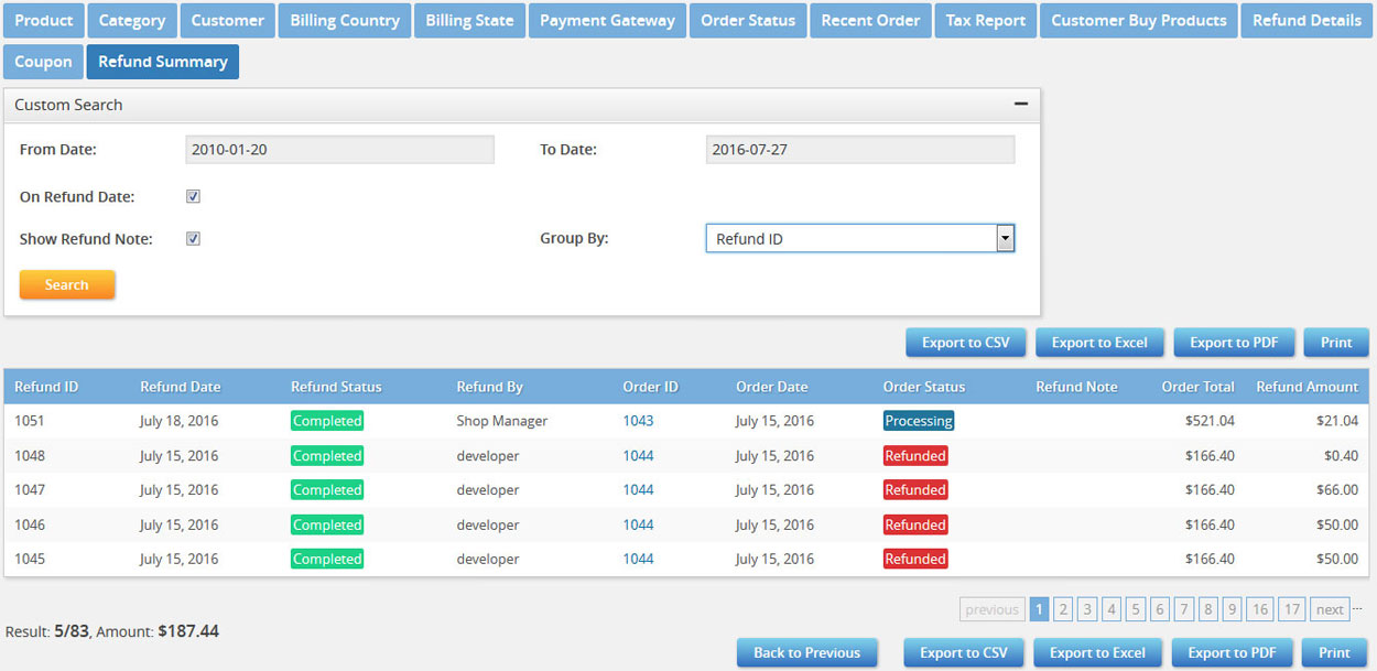 refund summary