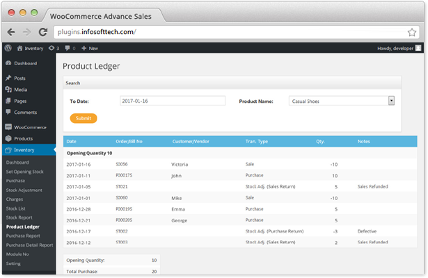 Woo Inventory Product Ledger