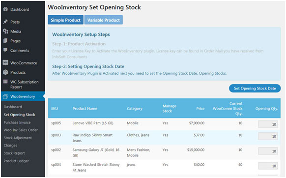 WooInventory Set Opening Stock