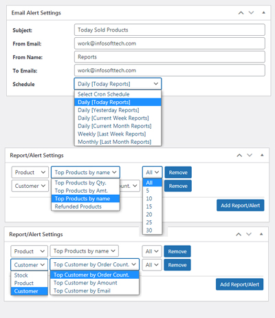 User-defined Auto Email Details Settings